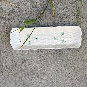 Vintage White Ceramic Clover Trinket Tray